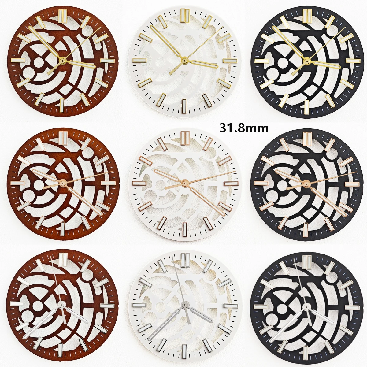 NH70 31.8mm Dial hollowed out dial bar shaped nail green luminous dial Suitable for NH70/72 Movement modification watch part