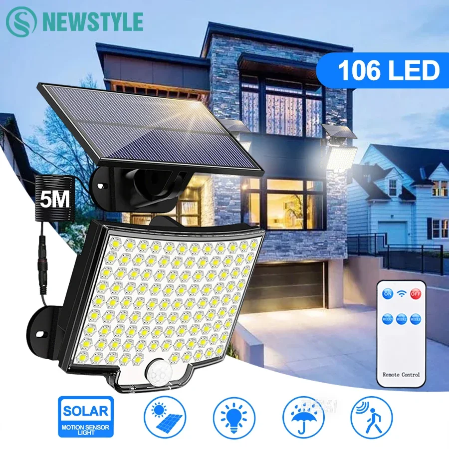 

Solar Flood Lights Outdoor 106/318 LED Solar Motion Lights Remote Solar Security Lights Wall Lights Waterproof 3 Modes Garden