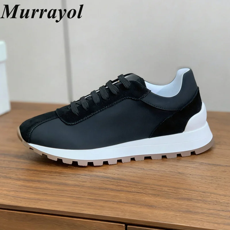 Women Casual Shoes Flat Thick Bottom Lace Up Suede Round Toe Patchwork Breathable Sneakers Autumn Winter Vacation Walking Shoes