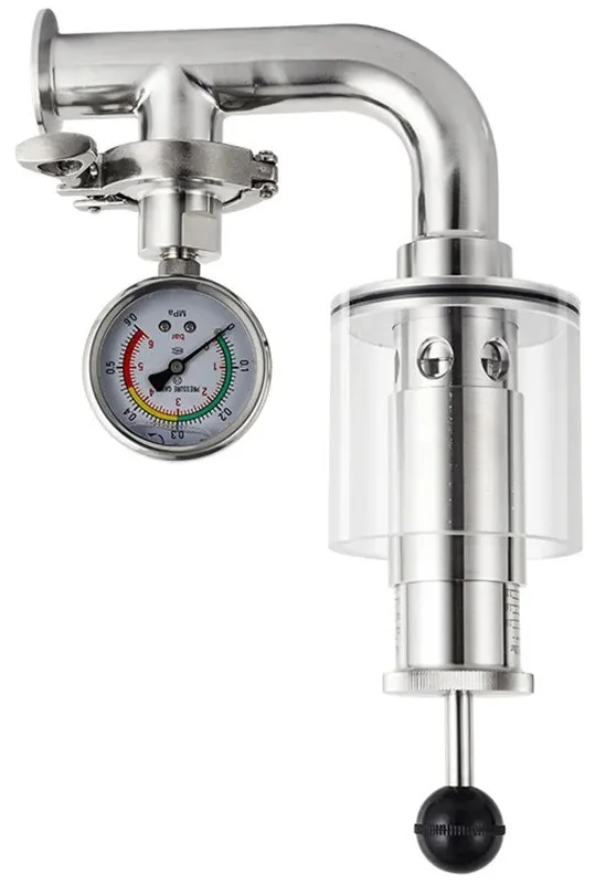 Sanitary Pressure Relief Valve 1.5'' Tri Clamp Spunding Valve with Pressure Guage, Fermenter Air Release Bunging Pressure Device