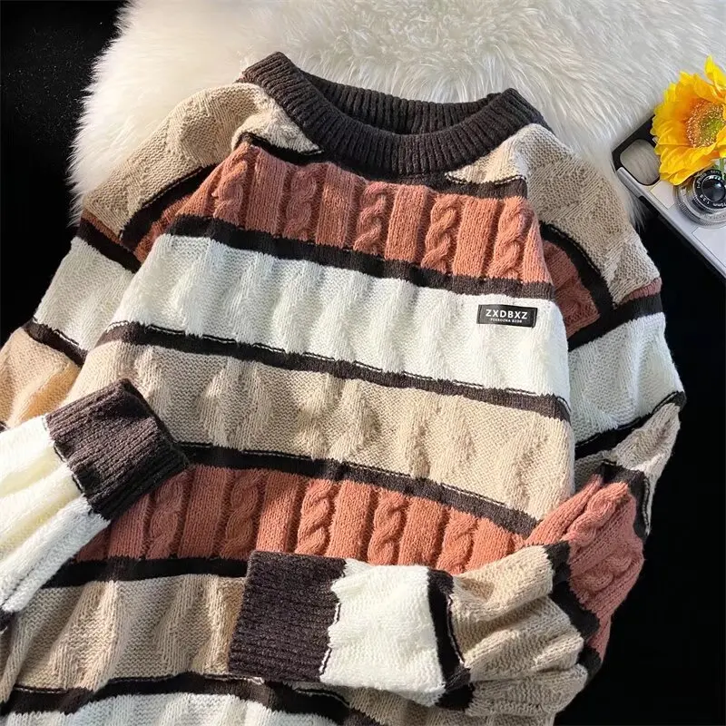 سترة رجالية محبوكة بتصميم أمريكي عتيق فضفاضة، هودي كبير الحجم مريح وقابل للتنفس للخريف والشتاء، مقاس كبير يصل إلى 250 رطلاً