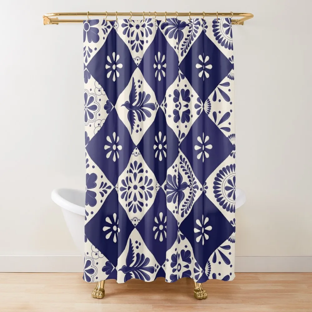 Mexican Talavera Tiles Pattern by Akbaly Shower Curtain Waterproof Bathroom Shower Waterproof Bath And Anti-Mold Curtain