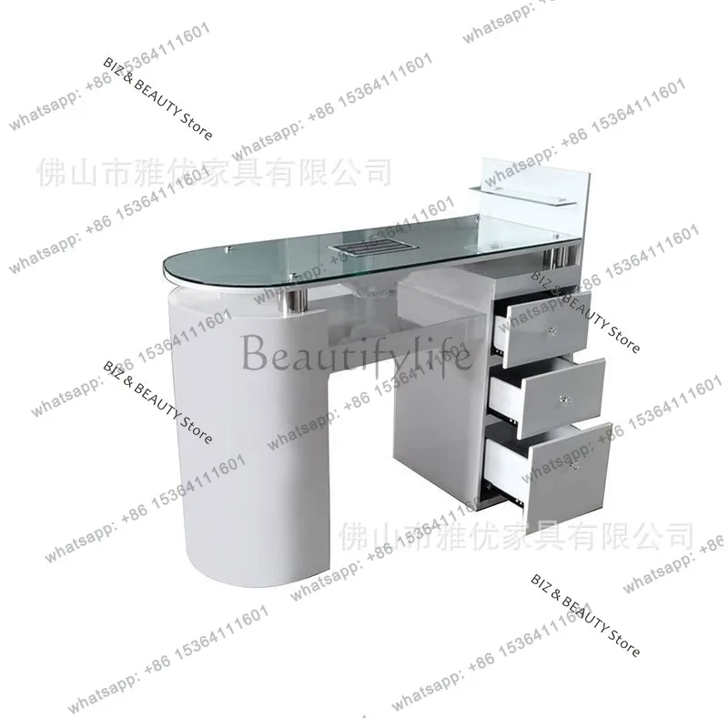 FG Japanese-style Popular Nail Tables Vacuum Cleaner Single-person Glass Top Nail Tables White Lacquered Furniture Omschrijving