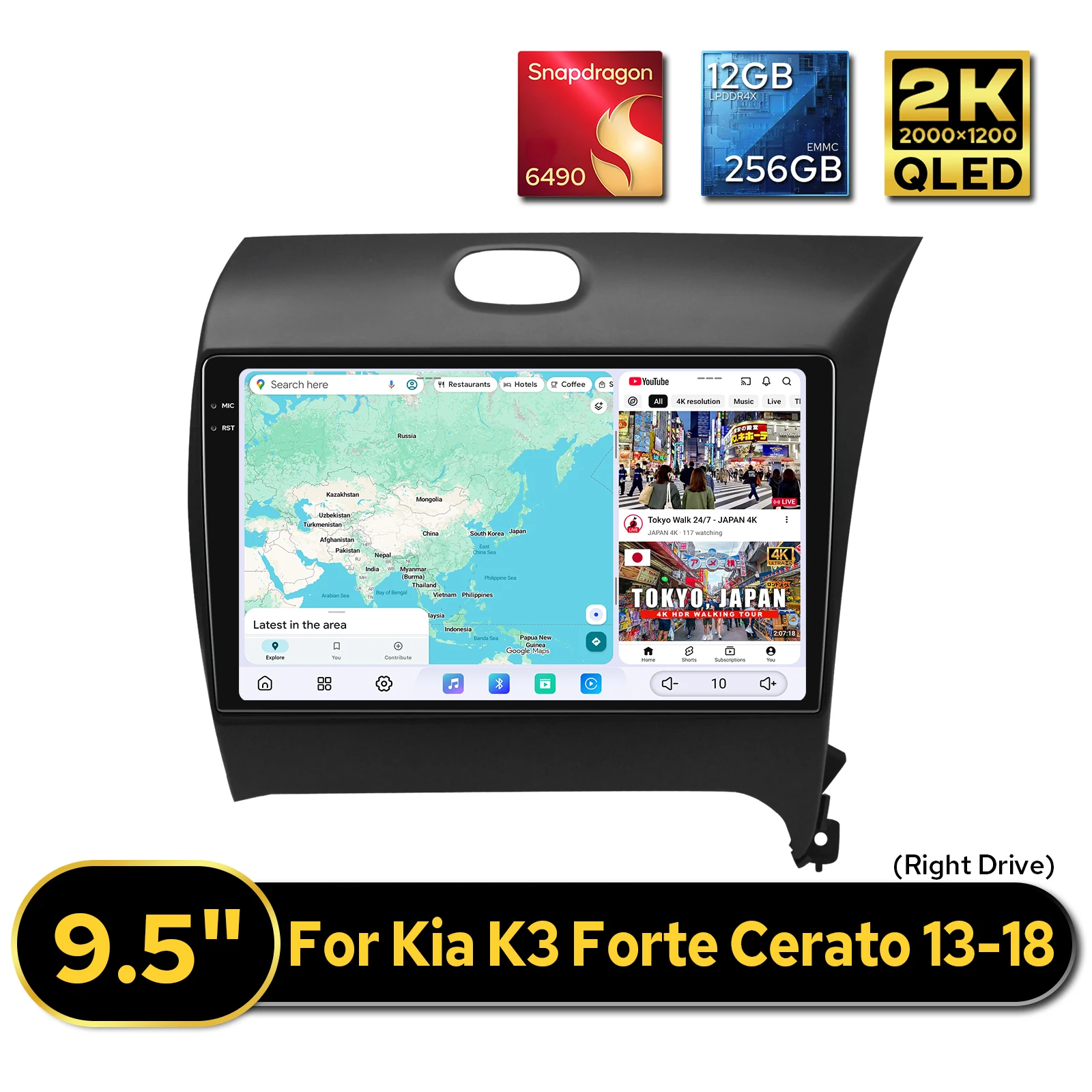 High-End Car Stereo Radio for Kia K3 Forte Cerato 2013-2018 RHD 12+256GB 2000*1200 TouchScreen Android Multimedia CarPlay System