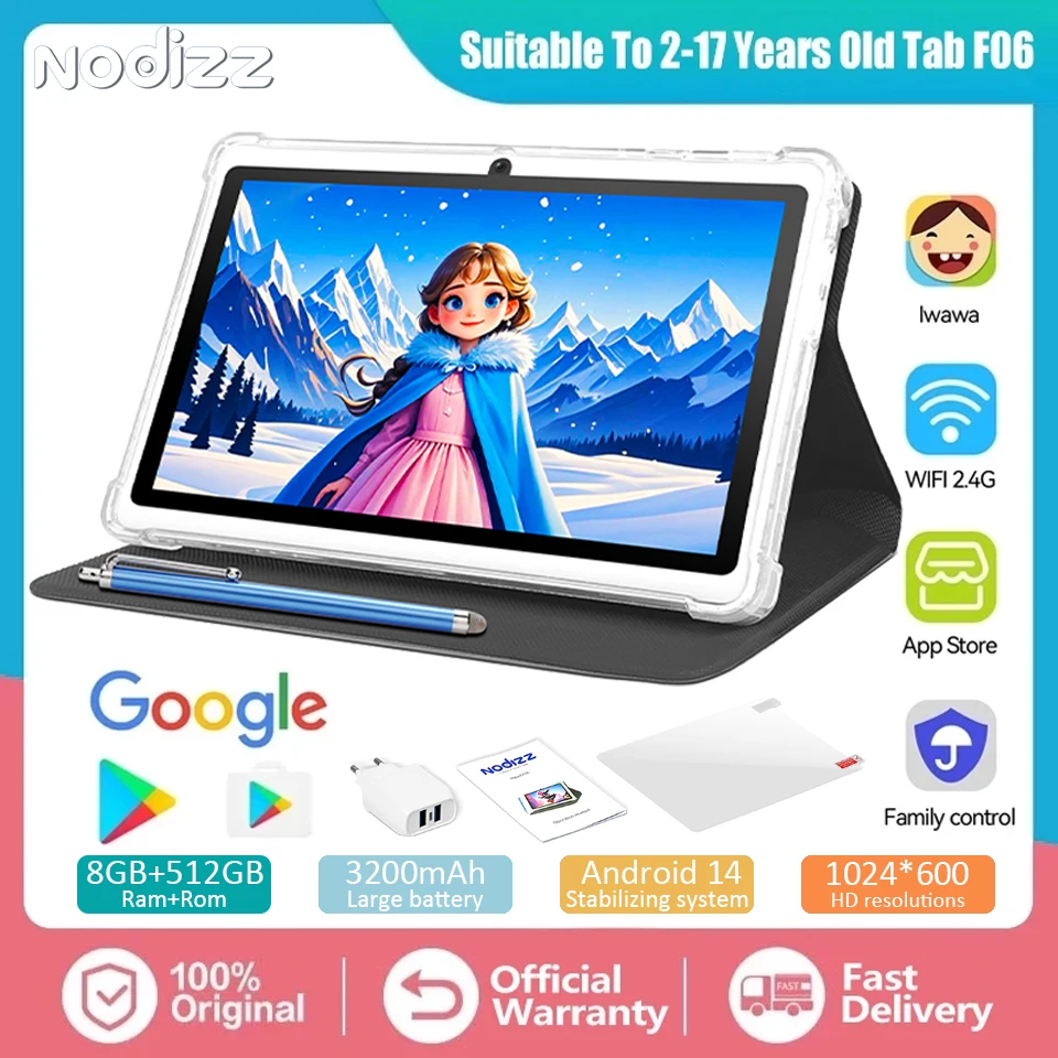 Nodizz Npad710 Android 13 Tablet for Kids 10 inch Octa-Core, 4GB RAM 128GB Card Expandable, Parental Control, Dual Camera, WiFi