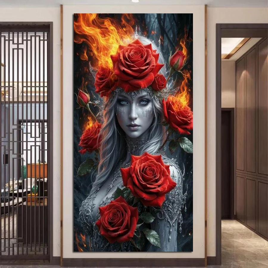 

Красная Роза Женщина Картина Большой Размер Diy Алмазная Картина Новые Цветы Полный Квадратный Круглый Дрель Мозаика Наборы Для Вышивания Настенный Декор