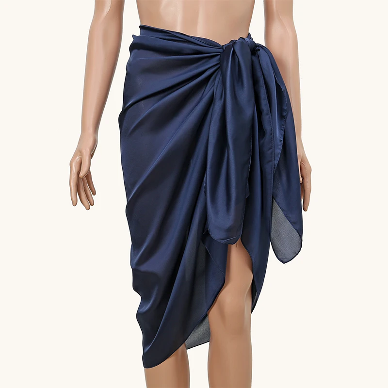 Sciarpa di seta di lusso blu scuro Sciarpe morbide e lisce da donna Avvolgere la testa Hijab Silenziatore all'aperto Scialle lungo Asciugamano da spiaggia