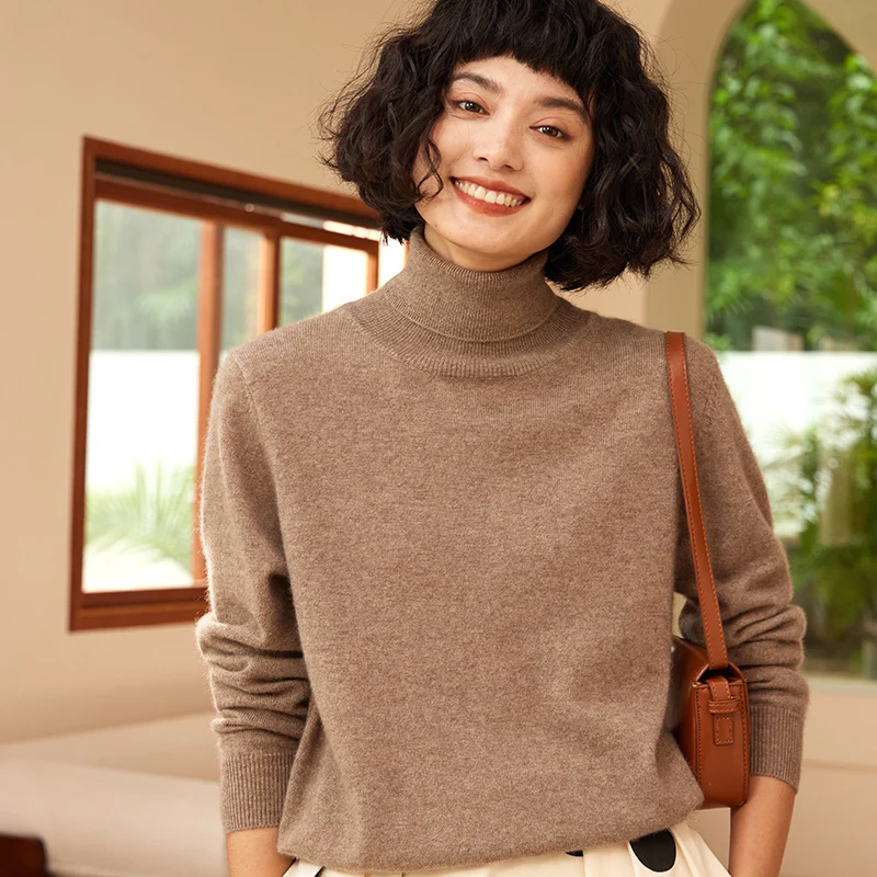 

Women's 100% Cashmere Sweater Winter New High Collar Thickened Hoodie Top Casual Solid Color Warmth Jumper Basic Blouse