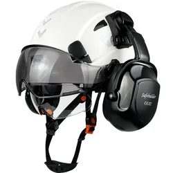 CE Construction Safety Helmet With Visor Built In Goggle Earmuffs For Engineer Hard Hat ANSI Industrial Work Cap Head Protection