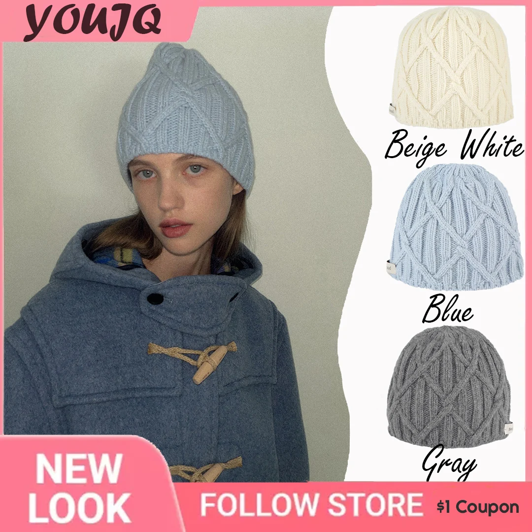 

2023 South Korea East Gate Ins Blogger Rough Twist Casual Warm Simple Letters Set Head Wool Knit Cap Female Gorro Hombre