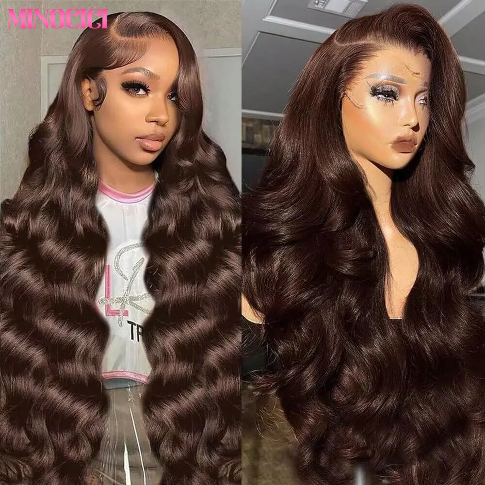 

Шоколадно-коричневый парик с волнистыми локонами из натуральных волос, коричневый, 13x6 HD, с кружевной передней частью, предварительно выщипанный, бразильский, плотность 200%