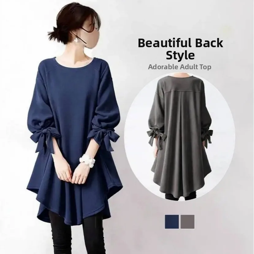 Loose Casual Style Long Sleeve Mid-Length Shirt  Sleeve Seven-Foot Sleeve Pure Color Lazy Style Spring Autumn Women'...