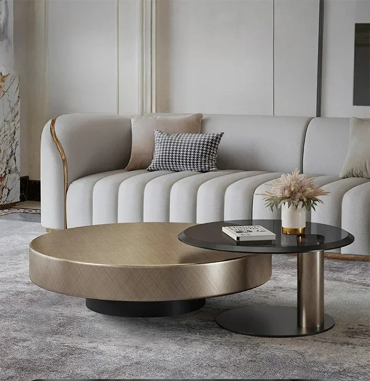 N Nordic medieval small apartment stainless steel glass round tea table