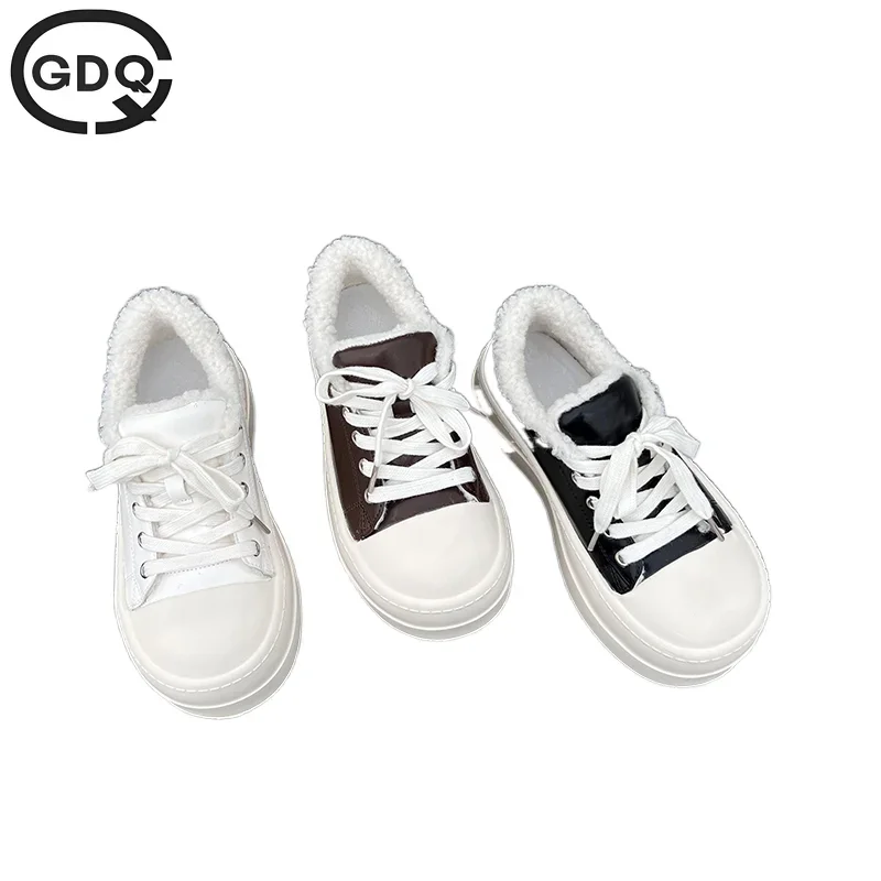 GDQQ 두꺼운 밑창 여성 캐주얼 따뜻한 코튼 신발, 겨울 기모, 폭발 모델, 퍼지 스포츠 신발 플랫, 2024 신상