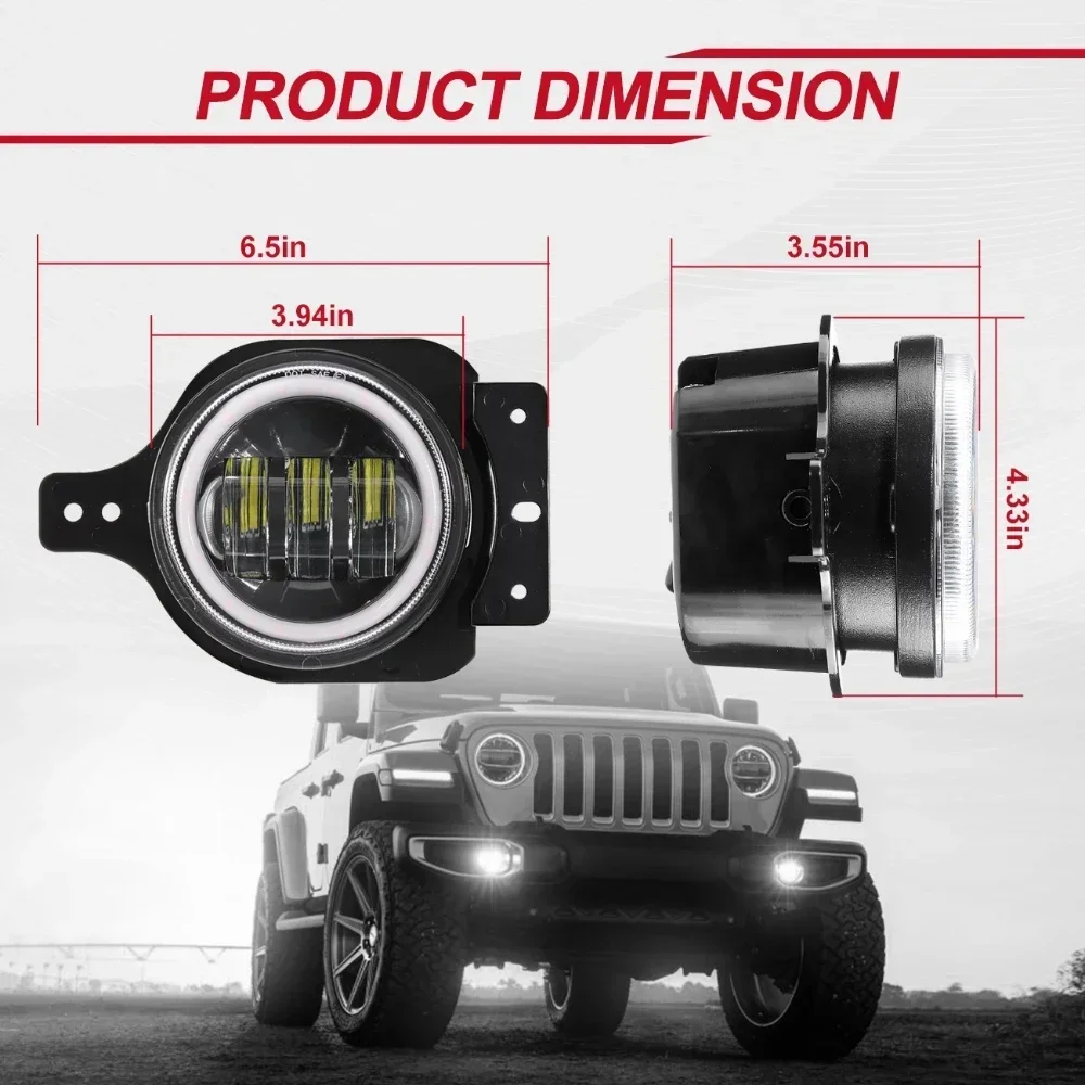 60W LED Front Fog Lights DRL with Wire Harness & Mounting Bracket With Halo Ring Angel Eyes for Jeep Wrangler JL 2018-2022