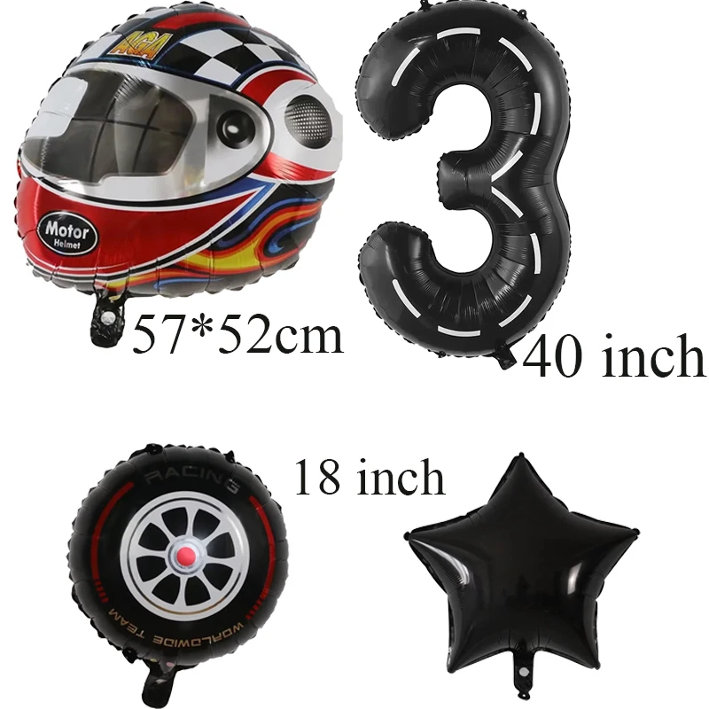 6PCS Motor Helmet Balloon Wheel Tire Racing Balloons Birthday Decor Boys Race car Dirt Bike Motorcross Hot Wheel Party Supplies