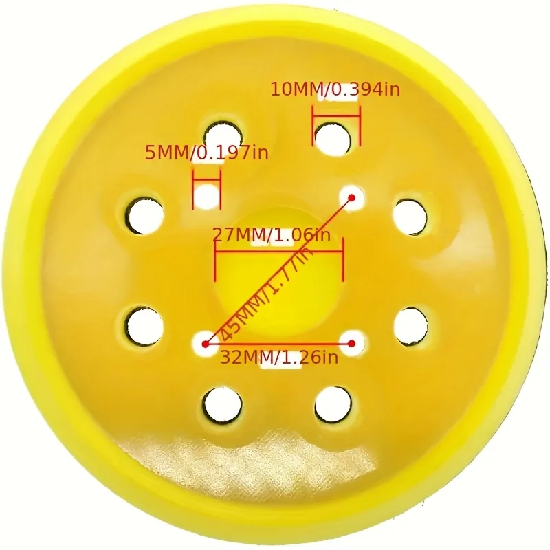 1Pc 5 Inch 8-Hole Silicone Sanding Pad, Hook and Loop Backing, Dual-Layer Flexible Surface, Fits Random Orbital Sanders (Yellow