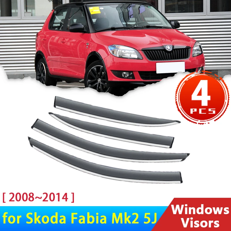 4x Windshield for Skoda Fabia Mk2 5J MG 2008~2014 2010 2009 Accessories Car Side Window Visor Deflectors Awing Trim Rain Eyebrow