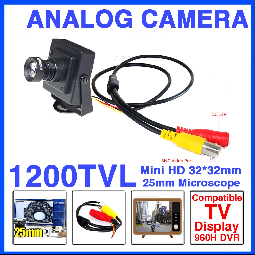 

CVBS Metal Home Car Overtake Analog 1200TVL HD Mini CCTV Camera 25mm Long-Focus DIY Microscope Super Small 32*32mm Compatible TV