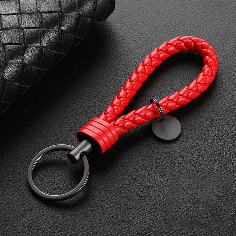 Universal Car Keychain Leather Strap Keyring Braided Rope Keychain Key Ring Auto Interior Accessories