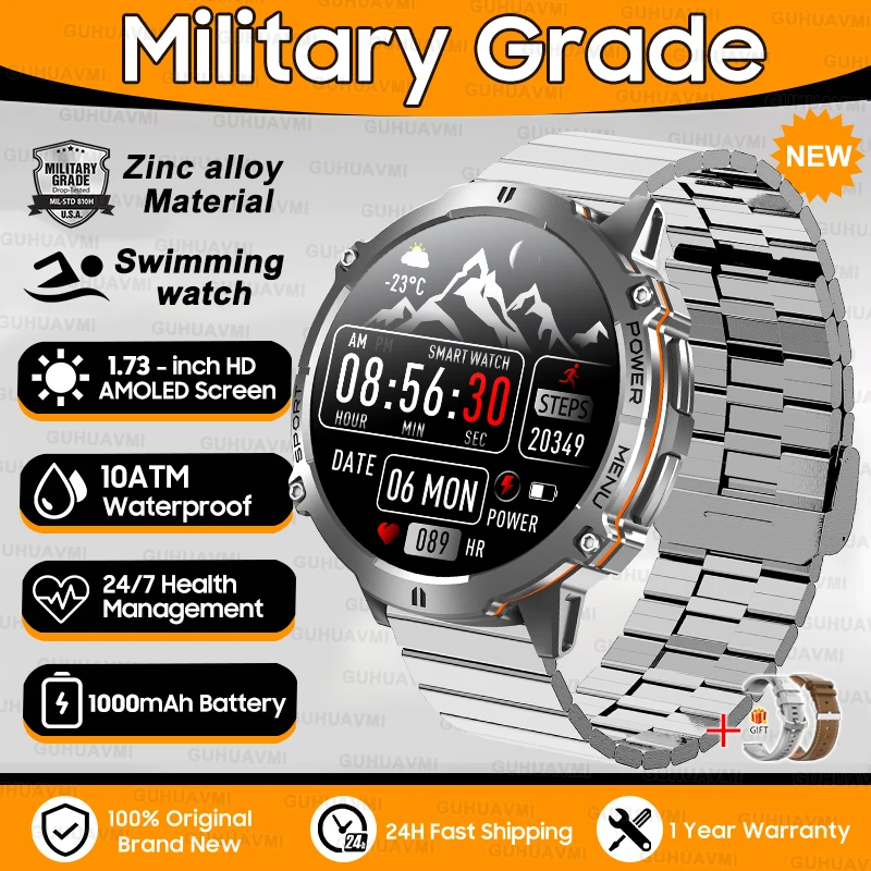 2025 New T-Rex3 1000mAh Battery Sports SmartWatch 1.73" AMOLED Screen 10ATM Waterproof Compass Altimeter Military Smartwatch Men