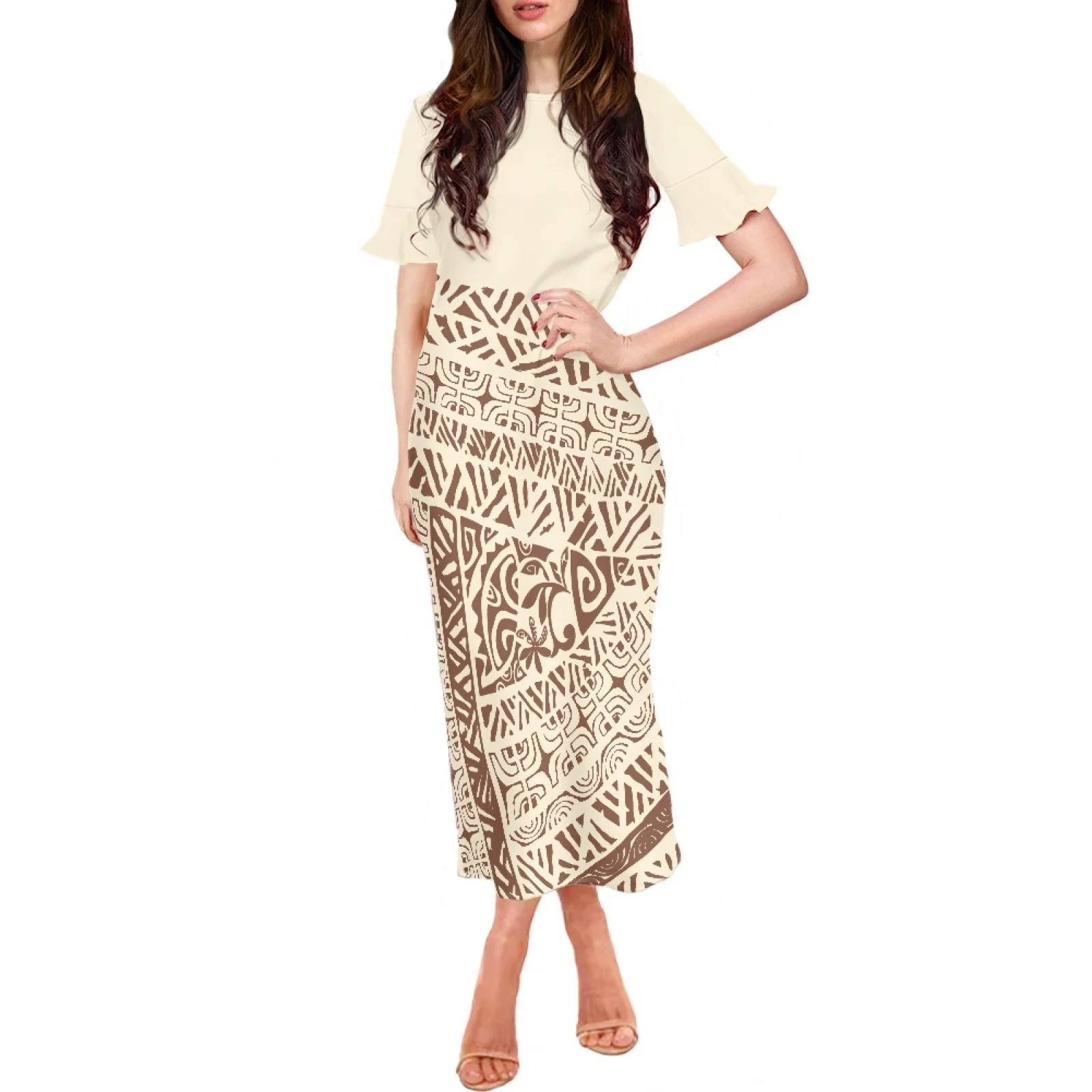 Polynesian Tribal Samoan Totem Tattoo Samoa Prints Bodycon Butterfly Sleeve Dress Women Designer Elegant Beach Summer Holiday