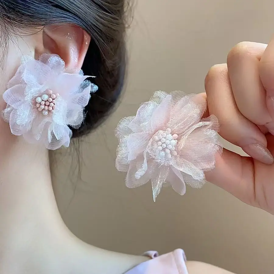 New hot selling elegant and gentle super fairy flower earrings with mesh, fresh and fashionable earrings