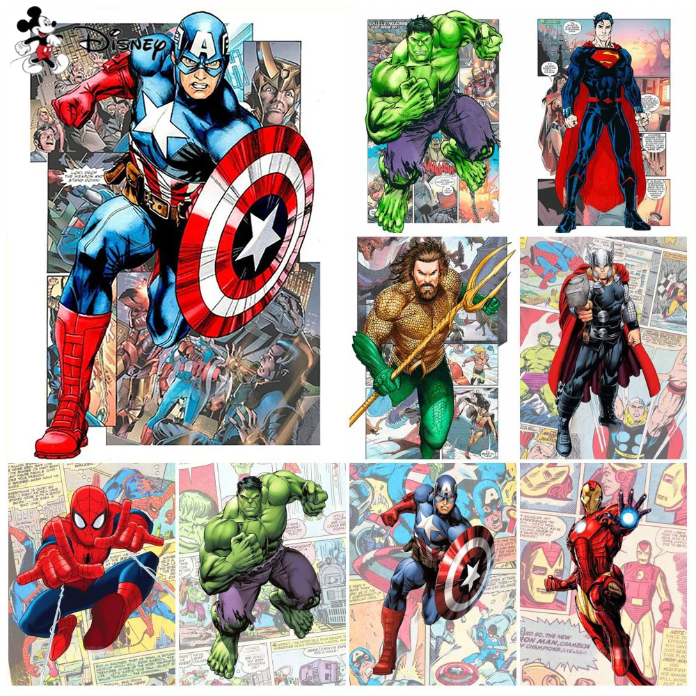 Pintura de diamante 5D de dibujos animados de Capitán América, mosaico de diamantes redondo completo, retrato de Spider-Man, regalo para niños