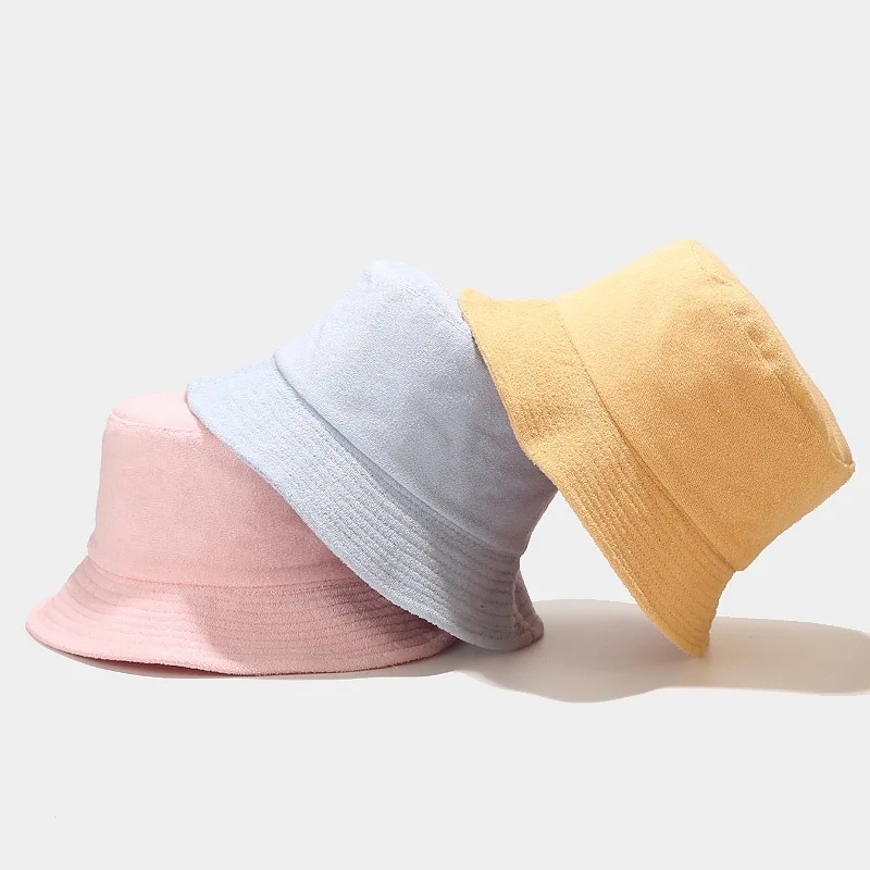 2022  Autumn Terry Cloth Towel Bucket Hat Women Men  Candy Colors Panama  Sun Fisherman Hat