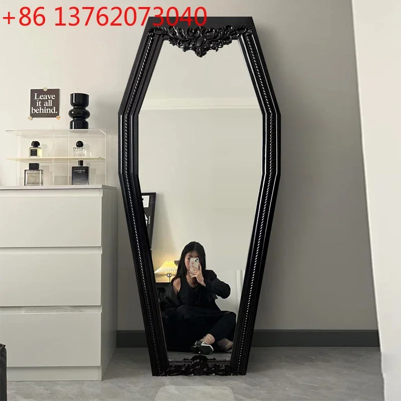 Black gothic full-length mirror cloakroom fitting mirror art wall-mounted full-length mirror