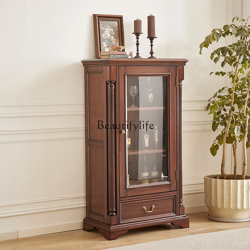 

02American solid wood wine cabinet black walnut all solid wood single door glass door display cabinet