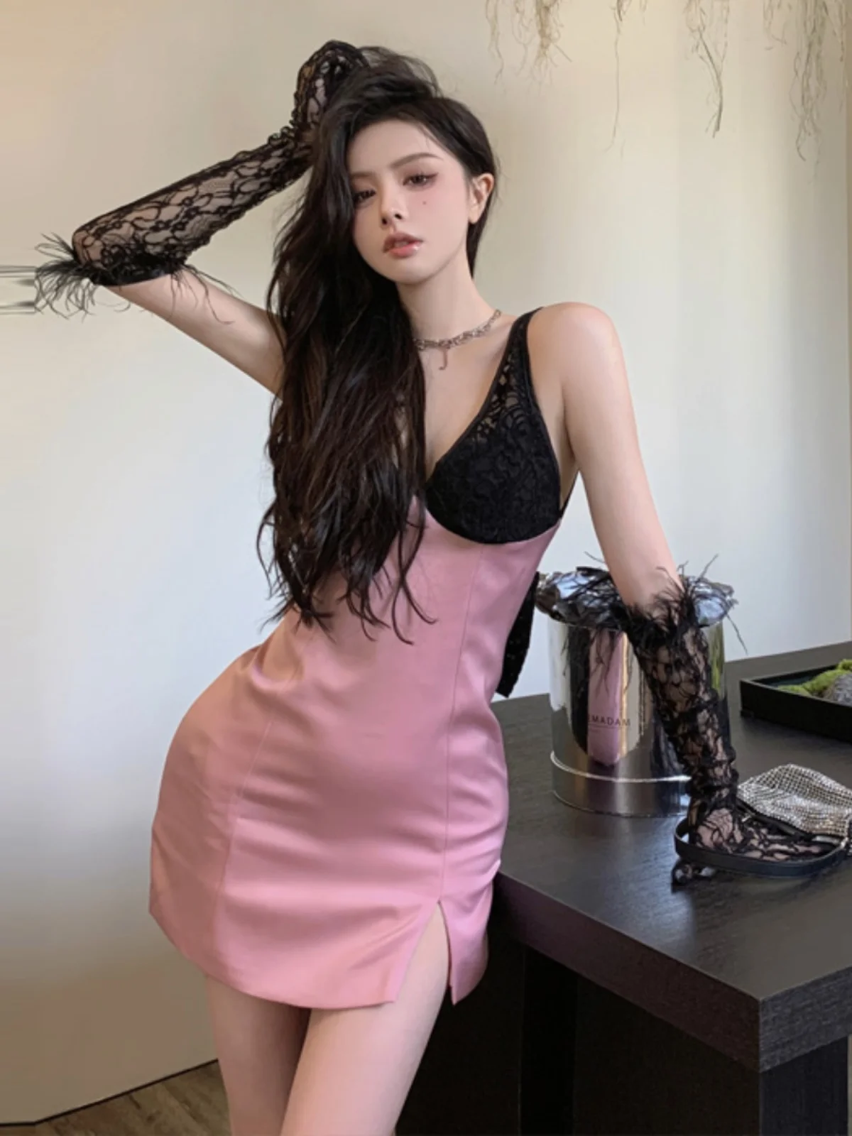 

Сексуальная юбка ort с узлом Bal V-Ne, смесь полиэстера, райские перчатки с перьями, кружевные перчатки, комплект Faion для женщин