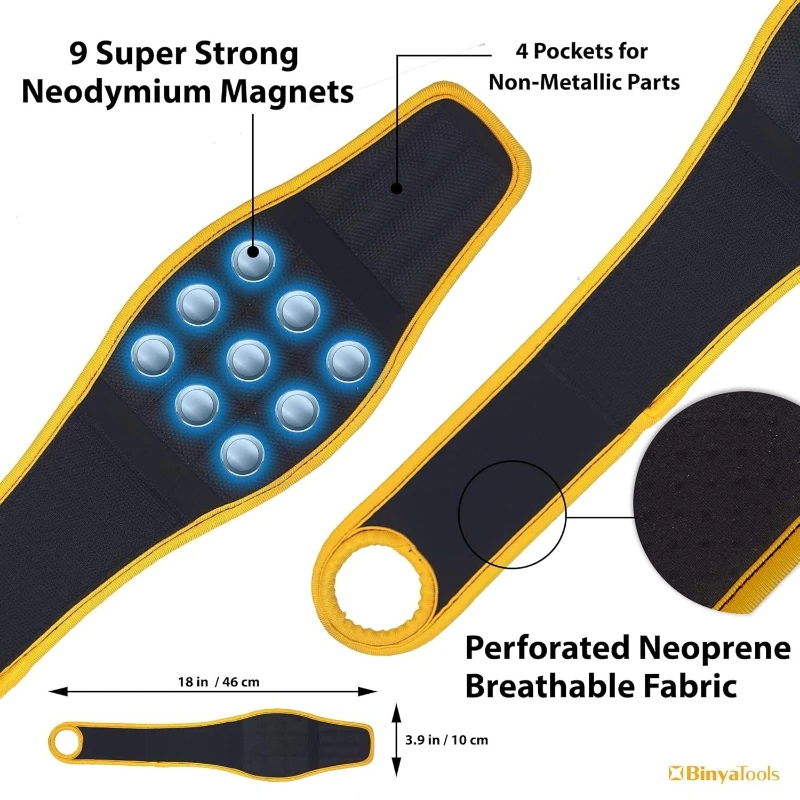 Magnetisches Armband zum Halten von Schrauben, Nägeln, Bohrern, verstellbares Handgelenkstützdesign, Werkzeugtasche für Werkzeuge, Heimwerker-Gadget – Detail 7