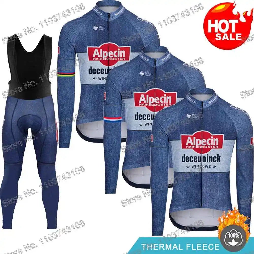 Alpecin Deceuninck 2024 Cycling Clothing Winter Cycling Jersey Men's Set Autumn Road Bike Shirt Suit MTB Bicycle Thermal Jacket