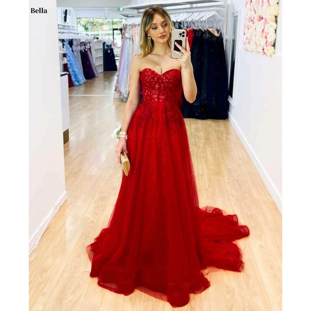 

Bella Customized Red Sequins Sequin robes de soirée Backless Sleeveless Party Dresses Mesh Fabric Floor-Length Prom Dress 2025