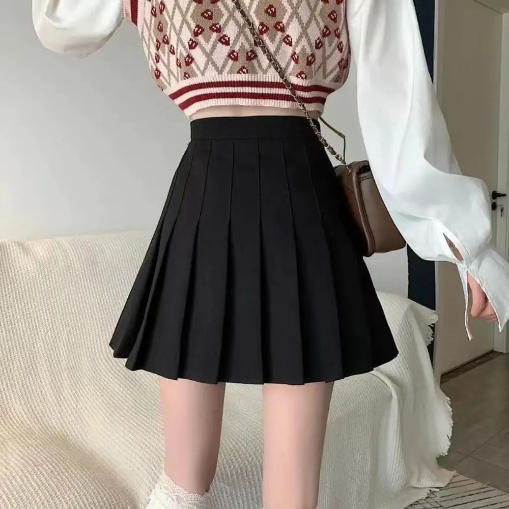 New Preppy Style Pleated Skirt Solid color Plus Size A-Line Skirt Skater Skirt Women