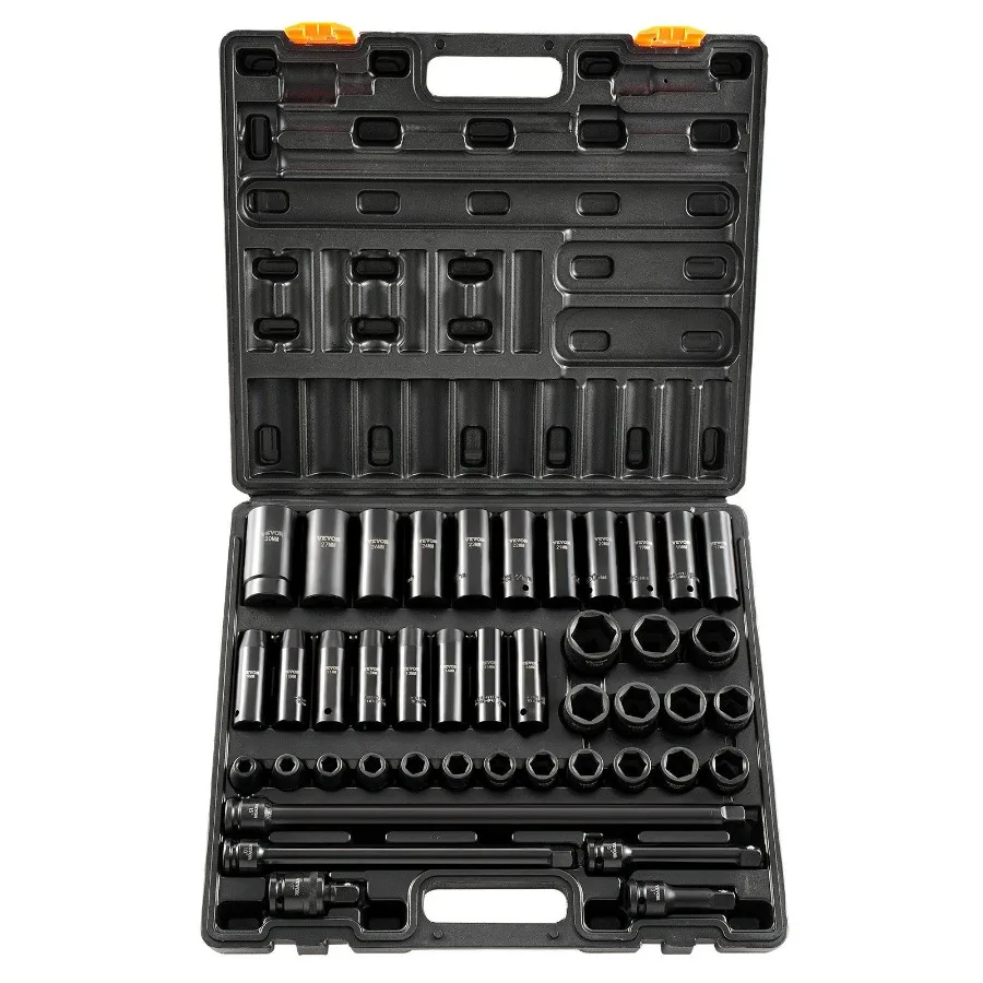 Impact Socket Set 1 2 inch 43-delige Impact Sockets Standaard Socket Assortiment 1 2 Inch Drive Socket Set 6-punts Sockets Voldaan
