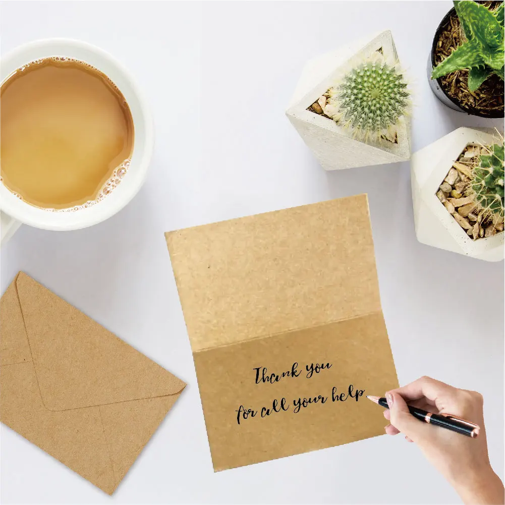 Kraft Paper Thank You Card Set Lace Retro Creative DIY with Envelope Festival Blessing Message Thank You Card