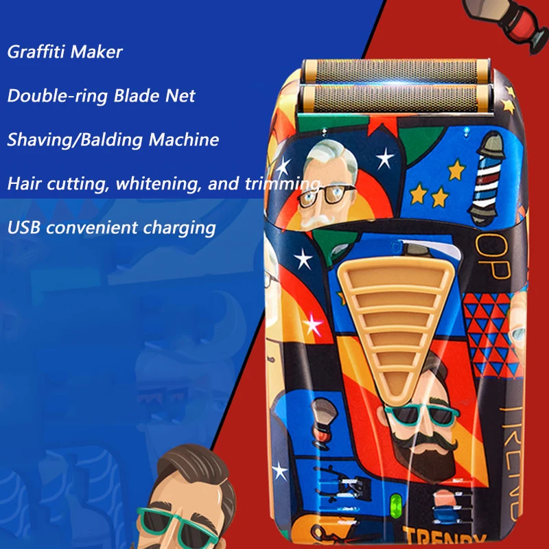 Men's Electric Shaver Reciprocating Razor 2&3 Blade Floating Rechargeable Graffiti Electric Finish Cutting Machine Beard Trimmer