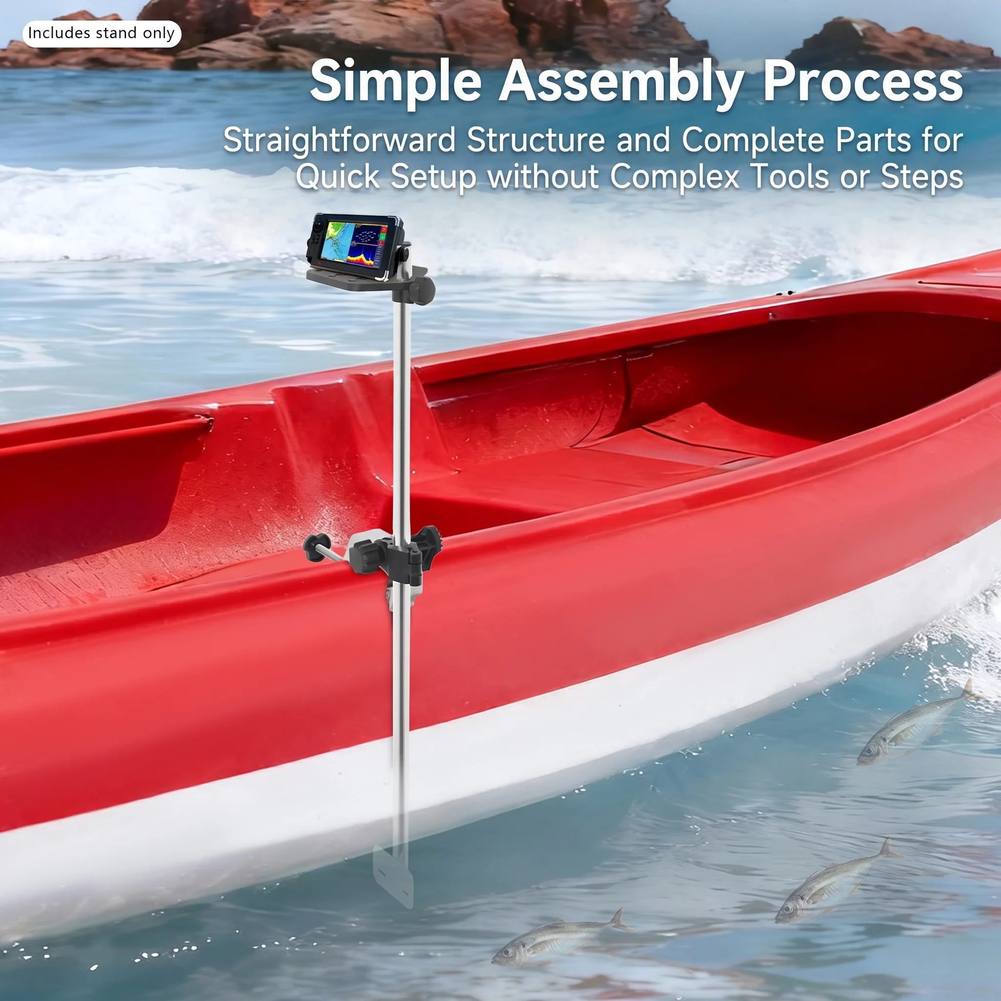 Universal Transducer Bracket Portable Fishfinder Mount, 360° Rotatable Fishing Boat Bracket with 3.15" Max Clamp Opening, Adjustable Height for Kayak Canoe Raft, Silver/Black