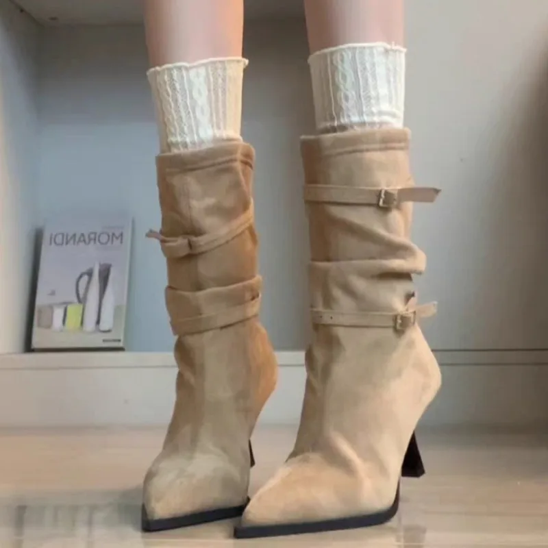 

Suede Ankle Pointed Toe Women Boots Fashion High Heels Shoes New Pumps Goth Fashion Heeled Shoes 2025 Winter Woman Short Botas