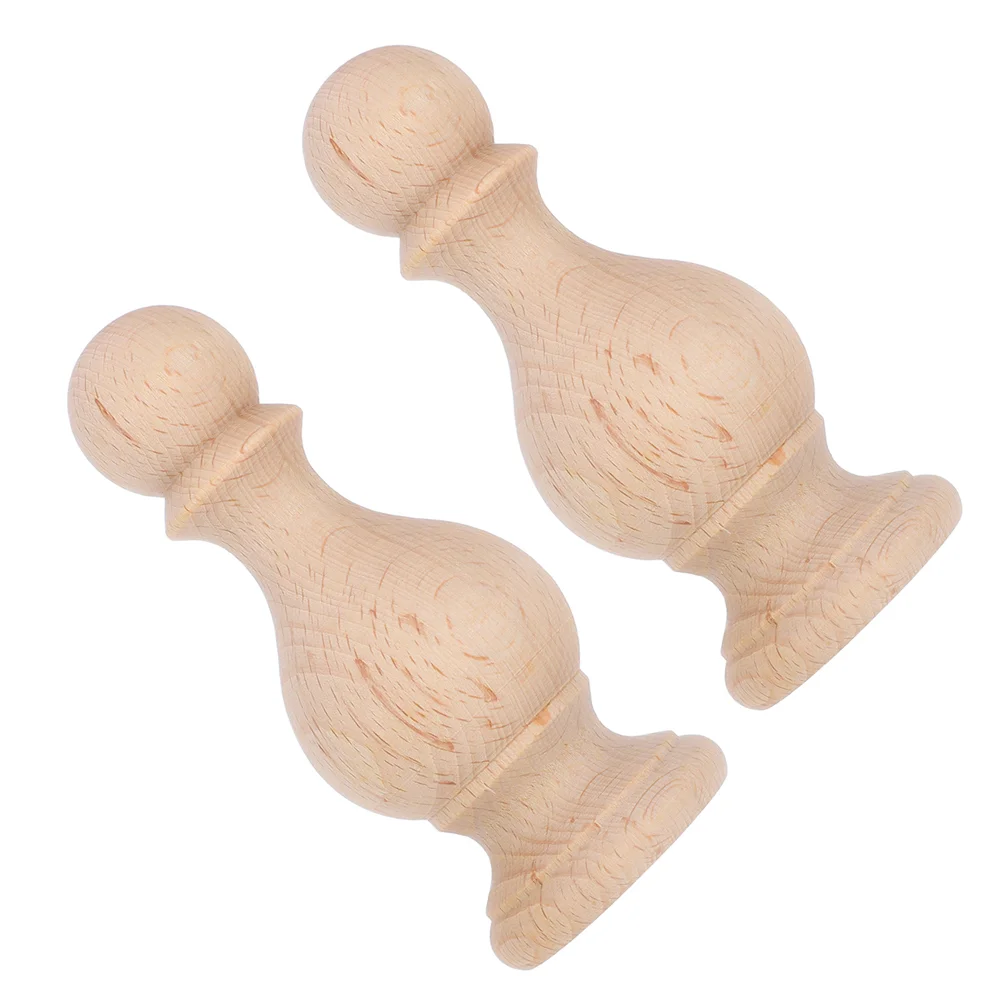 2 Pcs Pillar Furniture Wood Carving Solid Wood Carvings Elegant Design Versatile Decorative Use Home Craft Finials