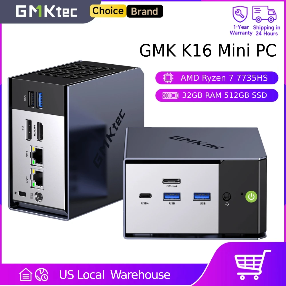 GMKtec Nucbox K16 Amd Ryzen ™   7 7735Hs 16Gb Rom 512Gb Ssd Mini Pc Pcie 3.0 M.2 2280 Window 11 Pro Wifi 6E Bt5.2 Usb4.0 Mini Pc