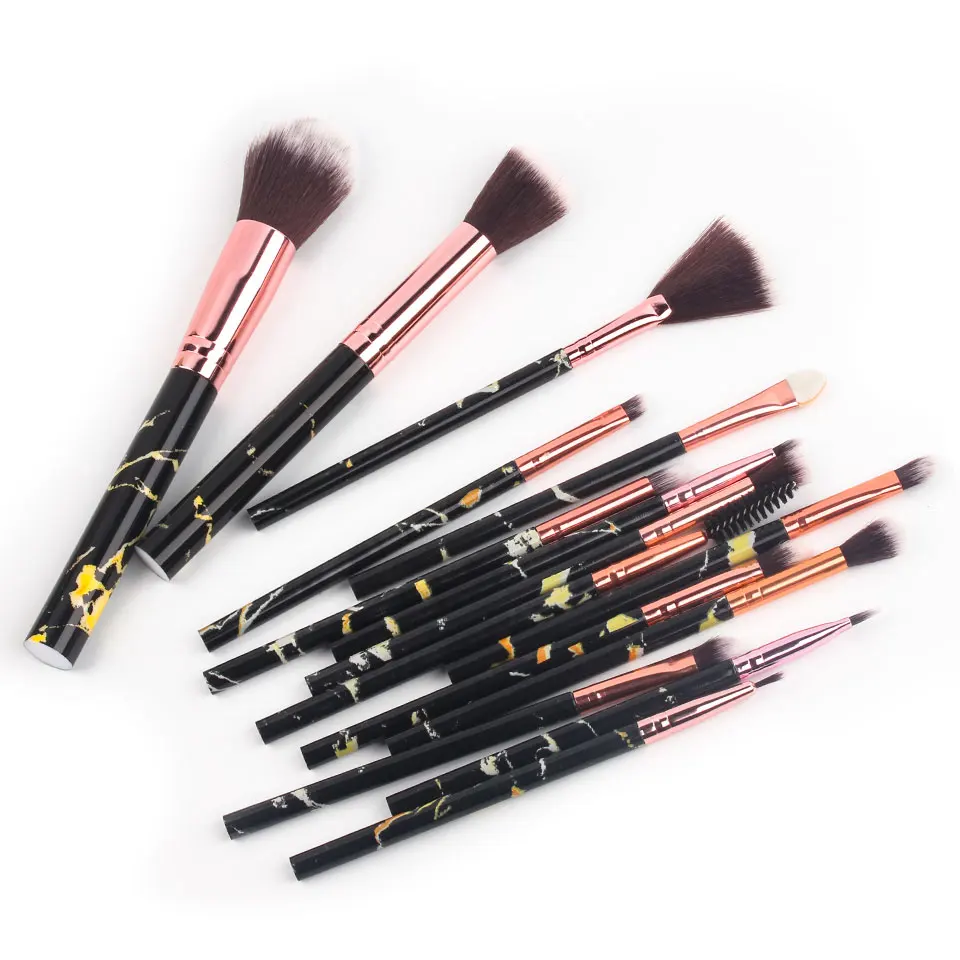 15 Pcs Nylon Black Rose Pink Grey Cyan Yellow Color Makeup Brush Eye Shadow Foundation Women Cosmetic Brush Beauty Travel Tools