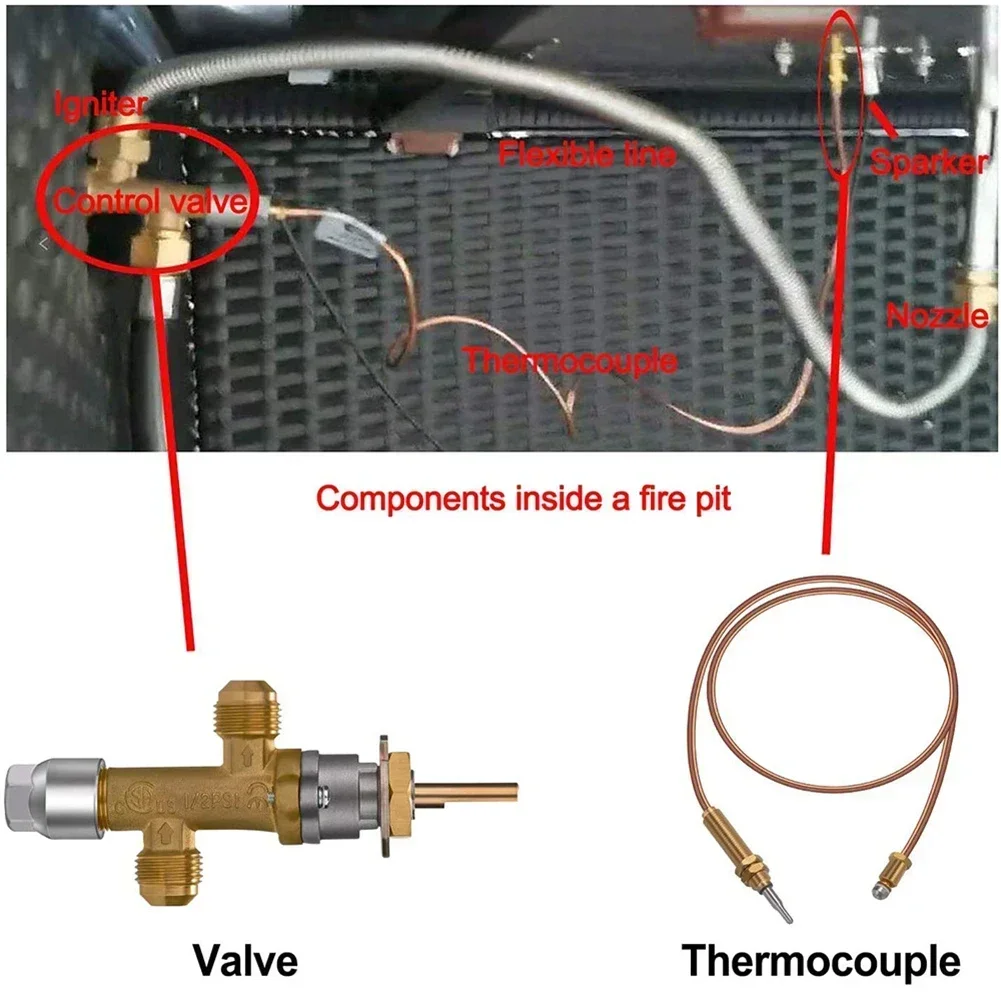 1 conjunto de componentes de válvula, substituição de aquecedor de gás para pátio, sensor termopar e interruptor de descarga, válvula de controle principal para churrasco e fornos