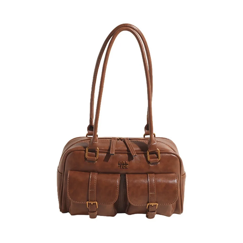 

Мини-сумка в корейском стиле из искусственной кожи, однотонная, с карманами, в стиле Boston, французская сумка-тоут из лакированной кожи, портативная, на плечо