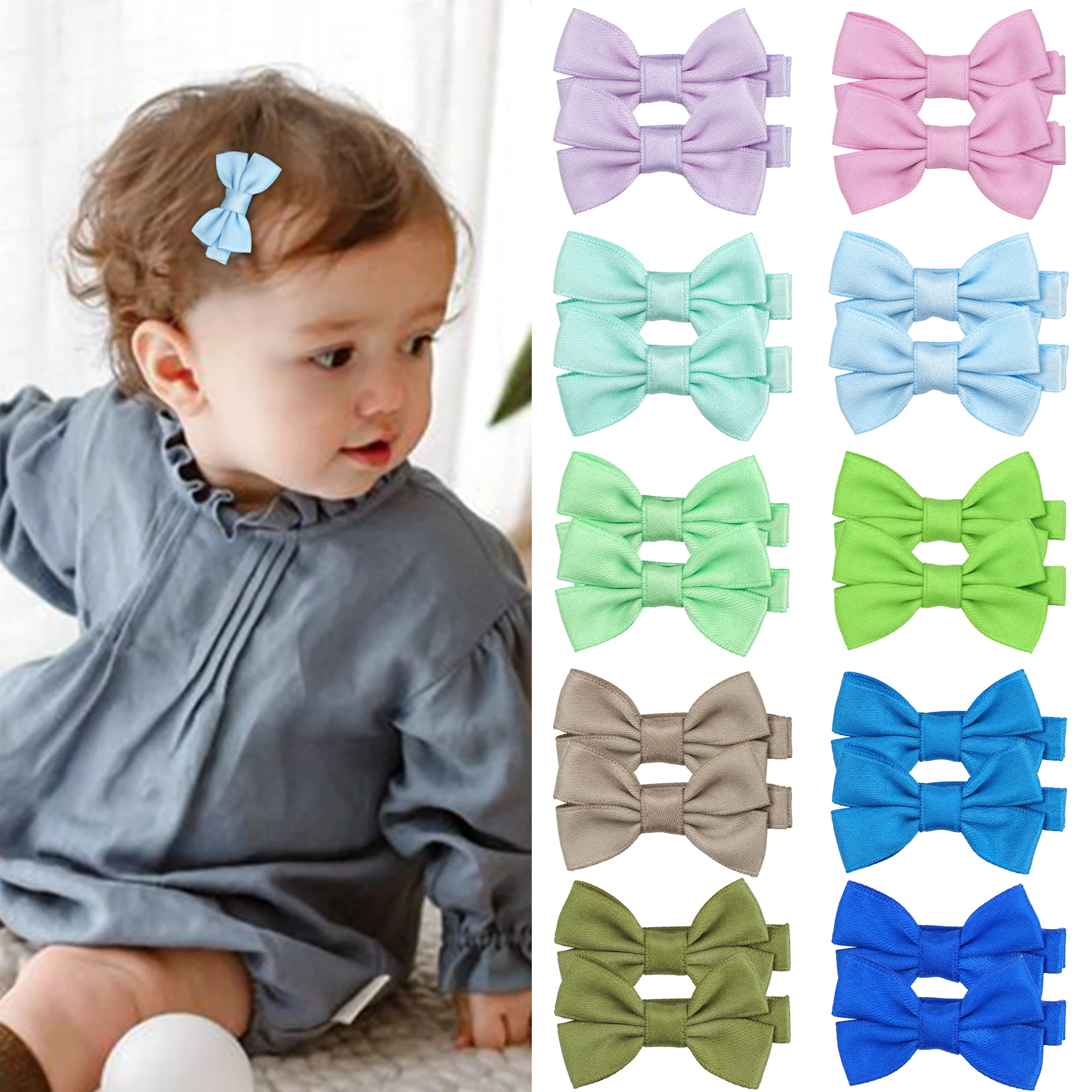 Barrettes à cheveux coordonnantes pour bébés filles, 12/20 pièces, 2 pouces, nœuds, clips, entièrement doublées, pour cheveux fins, nourrissons,