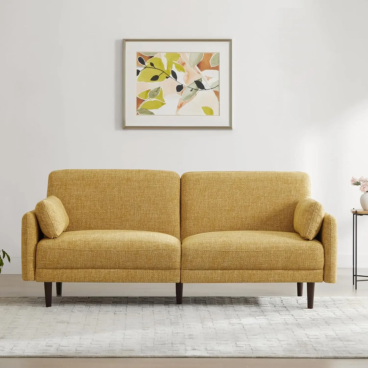 Mid-Century Modern Sofa, Fabric Couch for Living Room with Solid Wood Leg, No-Tools Assembly, 73''W, Mustard