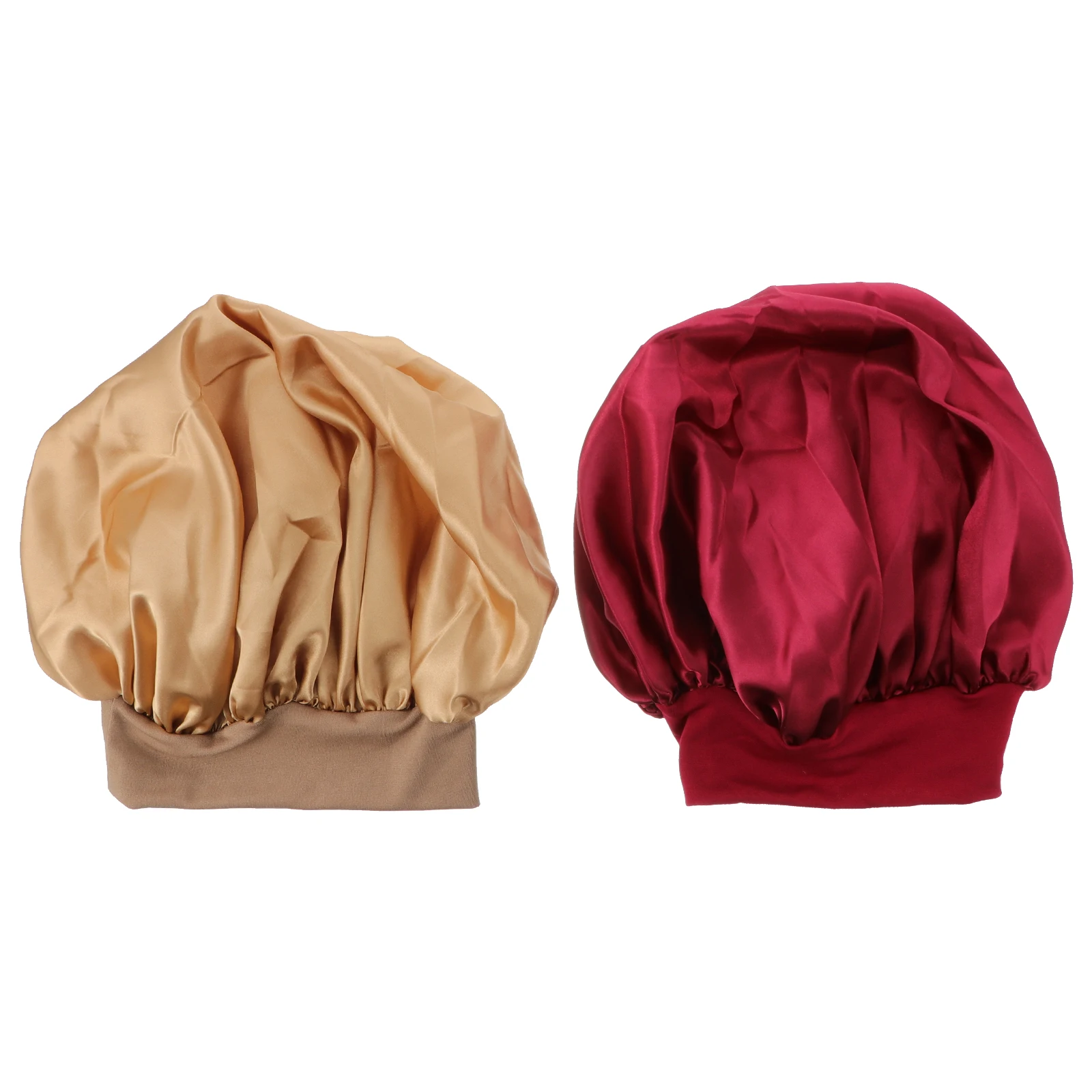 

2Pcs Elastic Headband Satin Sleep Hat for Curly Hair Women Bonnet Wide Side Sleeping Cap Breathable Soft Comfortable