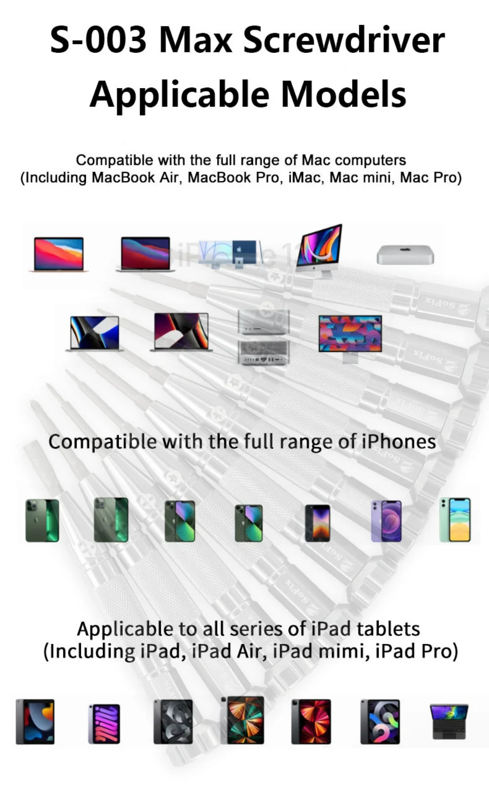 Sofix S-003Max طقم مفك براغي لماك بوك الهاتف المحمول تركيب إزالة المسمار لأجهزة مايكروسوفت اللوحية أداة إصلاح كاملة المدى